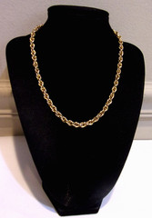 Vintage, Gold Plated Metal,Classic Style Triple Link Rope Chain 17″L Necklace