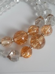 Miriam Haskell gold confetti lucite & clear fauceted glass Bead Necklace