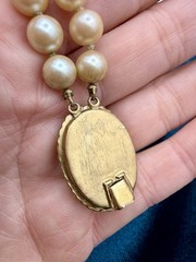 Vintage Double Strand Faux Pearl Cameo Necklace Black White Resin Cameo