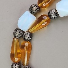 Vintage Glass Beaded Necklace Opalite Brown Teardrop 19″