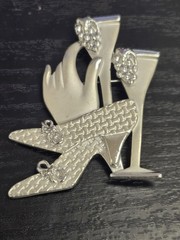 Vintage 80s Silver Tone Cocktail Party Brooch | High Heels, Wine Glasses Grapes