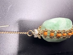 Artisan Green Orange Beaded Dangle Earrings Gold Tone Faceted Drops