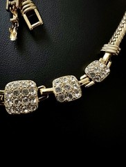 Swarovski + Swan Signed Rhinestone Statement Necklace 5 Gem Cushion Links