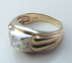 Vintage Art Deco 14k Multicolor Gold Man’s Solitaire .31ct Diamond Ring Size 7+