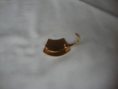 Vtg Samuel Huang Designer Cloisonne Fan Cobalt Blue Enamel Gold Tone Scarf Clip