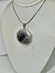 Antique Art Deco Octagon Shaped Sterling Locket Necklace 17”