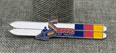 Terra Ski Ranch Vintage Enamel Brooch Lapel Tie Pin Skier Rainbow