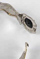 1920s Art Deco Rhodium & Gold Filigree Bangle Bracelet Onyx Stone 6.25 in