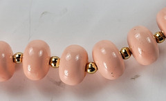 Vintage Pink Plastic Beaded Necklace Gold Tone Spring Ring 30 Inch Dainty