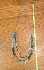 VTG Rock Punk Gothic 4 Layers Blk, Silver, Rhinestone, Fringe, Chain necklace