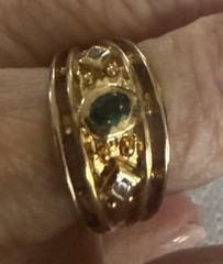 VTG Ring ALA 925 and Gold Vermeil Green Stone CZ Triangle Accents 7.5