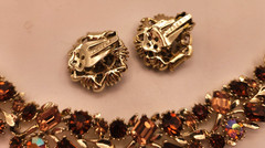 Vintage LISNER Topaz Fall Colors Iridescent Rhinestone Set Bracelet Earrings