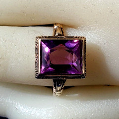 Original Amethyst European Deco Engagement Ring Vintage Solitaire SOLID 10K GOLD