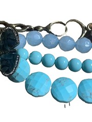 FOSSIL 3 Strand 24” Necklace Rhinestone Turquoise Blue Beads MOP BUTTERFLY & BEE