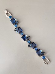 Vintage Verified JULIANA Blue Glass Pie Cut Bracelet, Brooch & Earring Set