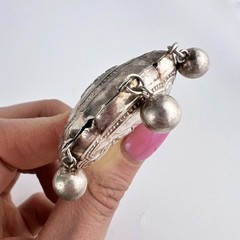 Large Antique Chinese Lock Charm Silver 999 Ethnic Pendant Amulet Rooster Bells