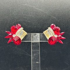 Vintage 80s 90s Stefanie Somers Red Rhinestone Clip On Earrings NOS