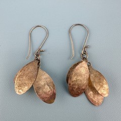 Vintage Sterling Silver Dangle Earrings Oval Disc Modernist Pierced French Wire