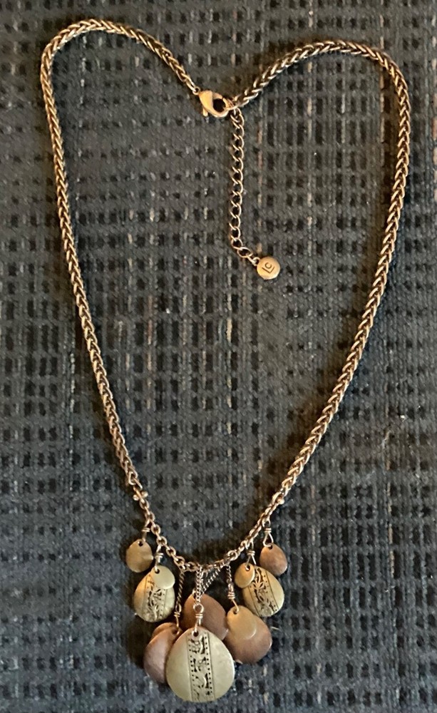 LC Signed Lauren Conrad Women’s Textured Charms Statement Necklace Gold Tone