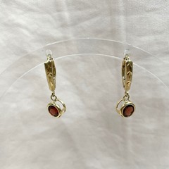 14K Garnet Drop Earrings, Yellow Gold Dangle, Bezel Set Natural Stones, Estate