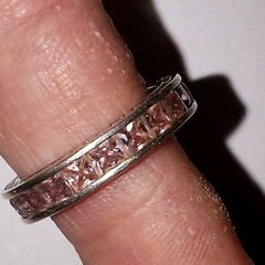 Vintage 925 Sterling Silver Pink Topaz Eternity Band Ring Original Velvet Box 6