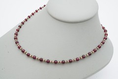 Vintage Sterling Silver 925 Garnet Bead Necklace 17″