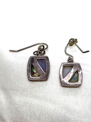 Vintage 925 Sterling Silver Abalone Mother of Pearl Geometric Dangle Earrings 3g