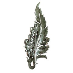 VTG Statement Leaf Floral Brooch 3.5 Inch Amber Brown Rhinestone Crystal Rhodium