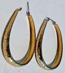 Vintage Gold Tone Statement Earrings ~Large Hammered Loop~Retro~ 3 1/8″ Long~EUC