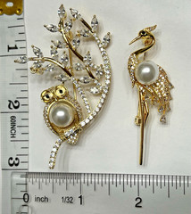 Crystal Rhinestone Owl Flamingo Brooch Pin Glass Vintage LOT Bird Peacock Clear