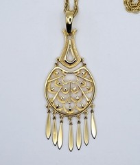 Vintage Gold Tone Chandelier Fringe Pendant Statement Necklace Boho 1970s