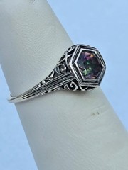 Vintage Sterling Silver 1 ct Mystic Topaz Filigree Ring; Size 8.25