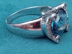 Sterling Silver London Blue Topaz Ring w. Light Blue Topaz Accents – Size 10.5