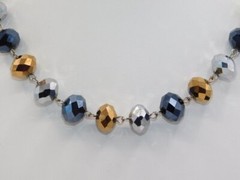C274-VINTAGE NECKLACE~GLASS BEADS~GOLD/BLACK/SILVER TONE~18″ -21″~WOW!