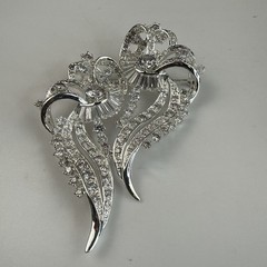Nolan Miller Rhodium PLATED Crystal Rhinestone Floral Geometric Brooch 3.25”