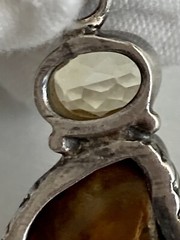 Ammonite Fossil Gemstone Bezel Set 1.75” Pendant 925 Sterling Silver 9.45g Vtg.