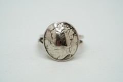 Vintage 90% Silver Mercury Dime Adjustable Ring Size 6.5 JB48