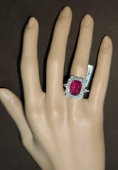 18k White Gold Ring 4.05ct.Natural Untreated Burma Ruby Cushion Cut GIA Cert