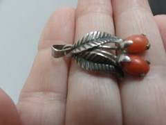 Beautiful Antique Genuine Coral Cherries 835 Silver Designer TEKA Signed Pendant