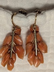 Antique Floral Carved Coral Pin And Earrings