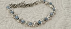 Vintage Judy Lee 3-pc Set, Silver Tone Leaf Blue Moonstone, Clip-Ons