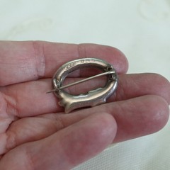 Antique Sterling Silver Onyx and Carnelian Buckle Brooch Adie & Lovekin 1800’s