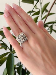 Vintage Natural Diamond Square Ring 14k White Gold Size 6.25 Statement RG4874