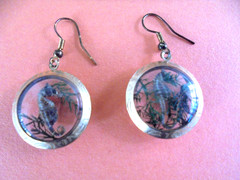 Vintage Seahorse w/ Seaweed Pierced Earrings Dome Bubble Dangle