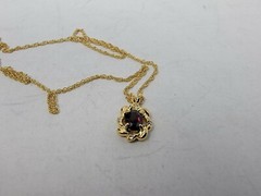 Vintage Gold Tone Red Ruby Cubic Zirconia Pendant Necklace