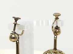 Pair Vintage Gold Tone Dangle Screw-Back Bird Cage Earrings
