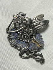 JJ JONETTE Vintage Pewter Pin Brooch Winged Fairy With Purple Sparkles