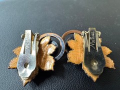 Vintage Matisse Renoir Enamel on Copper Leaf Brooch & Earrings Set Signed