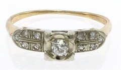 Ladies Vintage Diamond Engagment Ring in 14 Kt Yellow and White Gold
