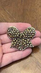 Vintage Weiss Bronze Rhinestone Ribbon Bow Brooch Gold Tone Signed Nice!